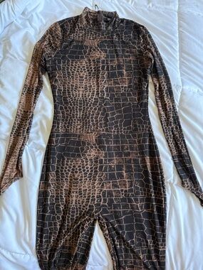 Fashion Nova Brown and Black Crocodile-Print Jumpsuit